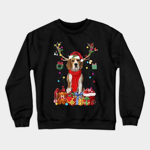 Beagle Reindeer Santa Christmas Color Lights Crewneck Sweatshirt by sueannharley12